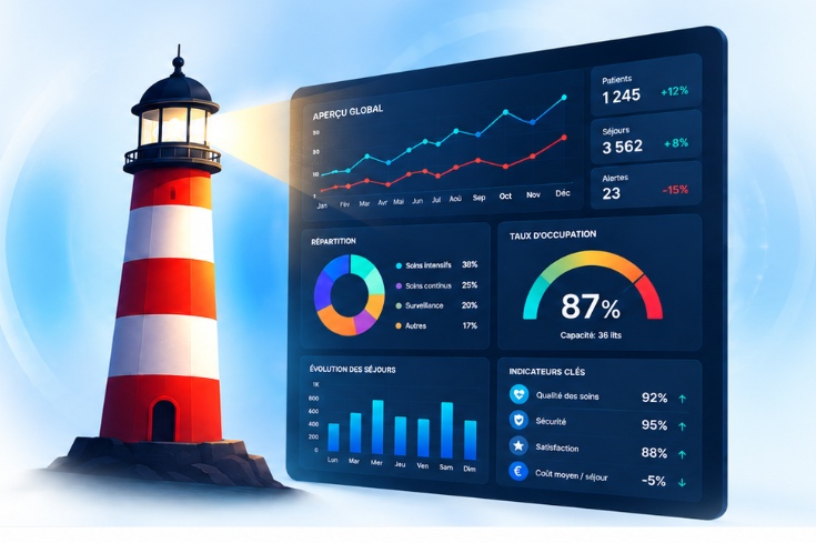 Phare éclairant le tableau de bord ICU DATA EXPERT
