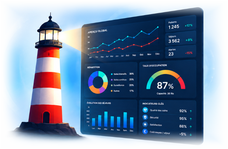 Phare éclairant le tableau de bord ICU DATA EXPERT